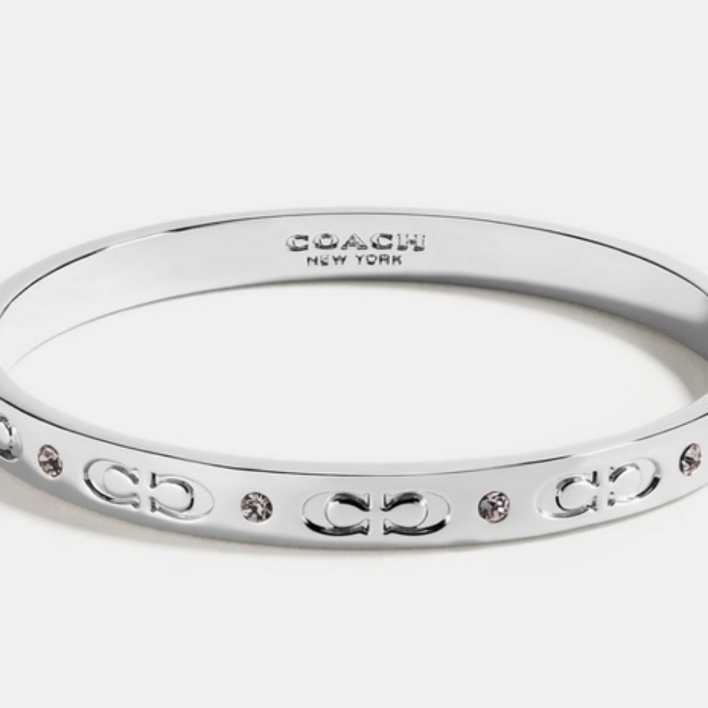 COACH Signature Hinged Bangle, Silver